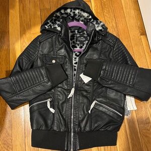 Black Faux Leather Bomber Jacket New with Tags Size S